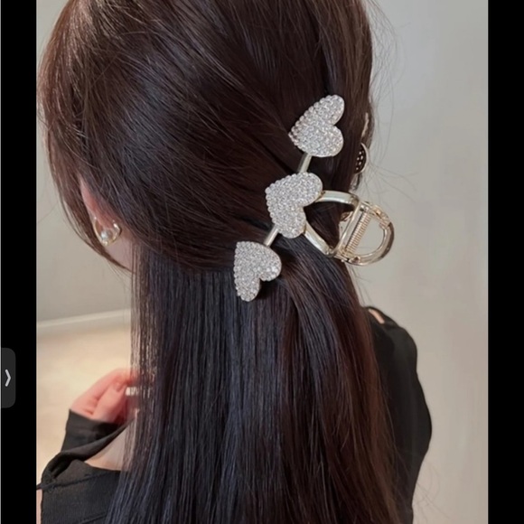 Elegant Gold Heart Hair Clip 2 Golden Hair Clip Heart 1 Rhinestone Hair Clip - Picture 2 of 9